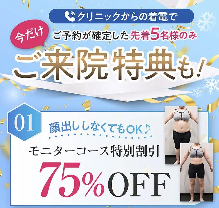 ご来院特典も！モニターコース特別割引75%OFF